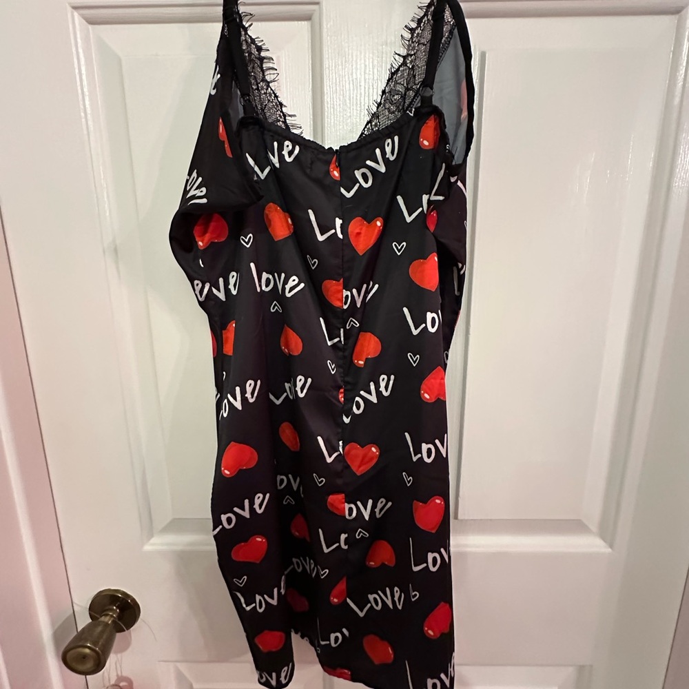 Chic Black and Red Chemise with Heart Print